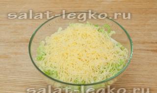 Смачний салат з молодої капусти, шинки та сиру, рецепт з фото Салат з капусти сиру та часнику
